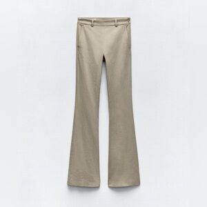 Zara Flared Mid Waist Pants in Khaki